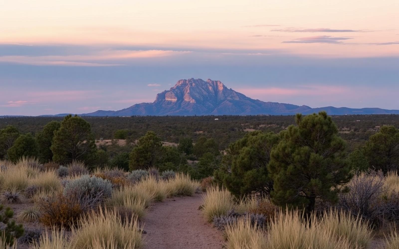 Granite Mountain and Prescott high-desert landscape at soft dusk